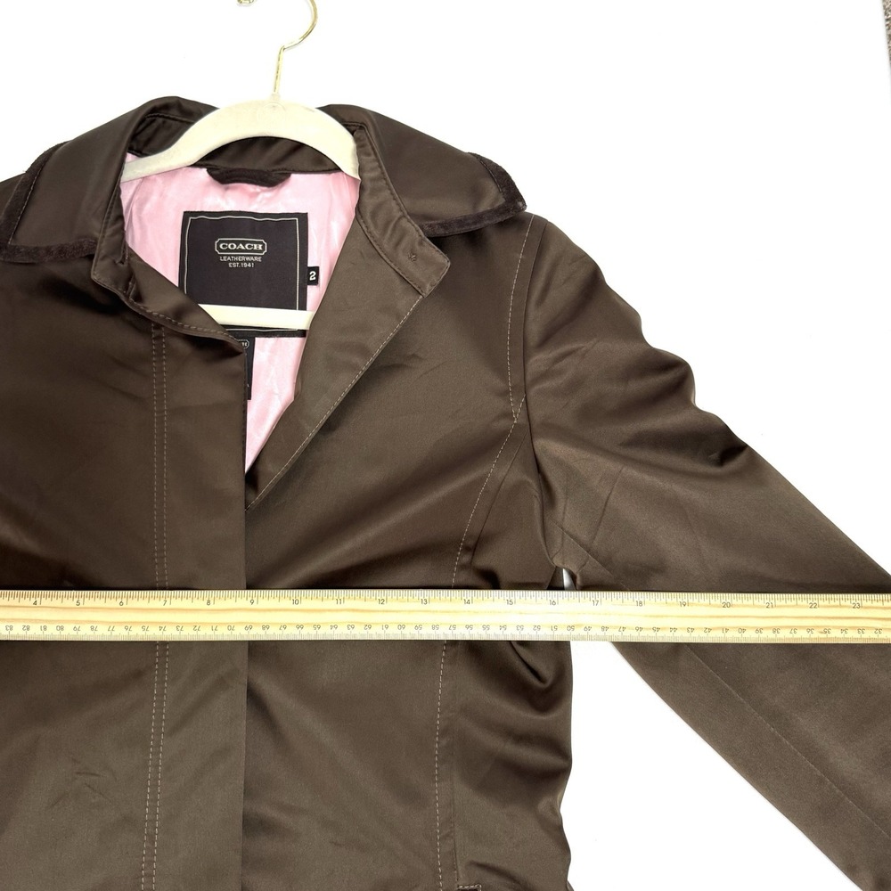 Coach Leatherware Long Jacket Trench Coat Brown Pink Silk Lining Size‎ 2 Women's - Picture 5 of 9